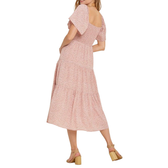 PinkBlush Dusty Rose Ditsy Floral Tiered Ruffle Midi Dress Size: M NWT - Picture 11 of 11